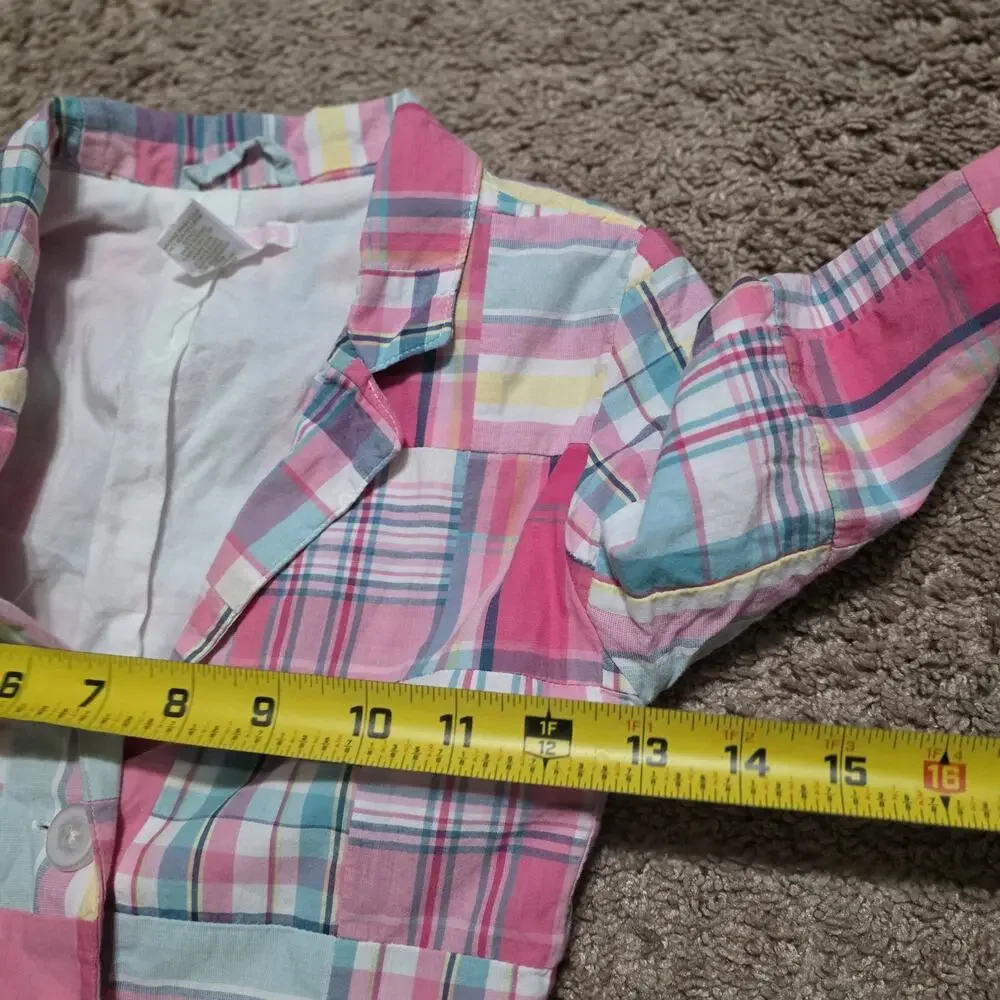 Vtg Janie And Jack Madras Plaid Jacket Girls 6 Pink Blue Pastel Patchwork Spring